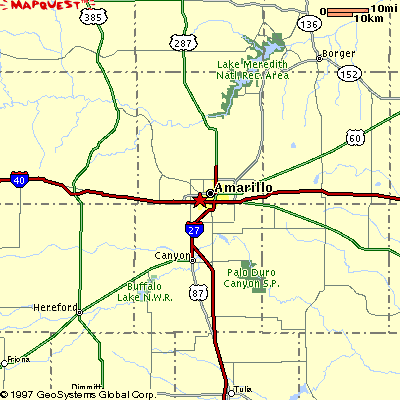 Highway map of Amarillo's surrounding area